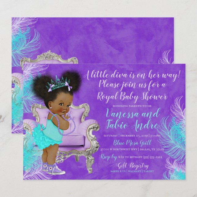 Turquoise Lavender Watercolor Baby Shower Invitation (Front/Back)