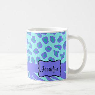 Turquoise & Lavender Zebra & Cheetah Customised Coffee Mug
