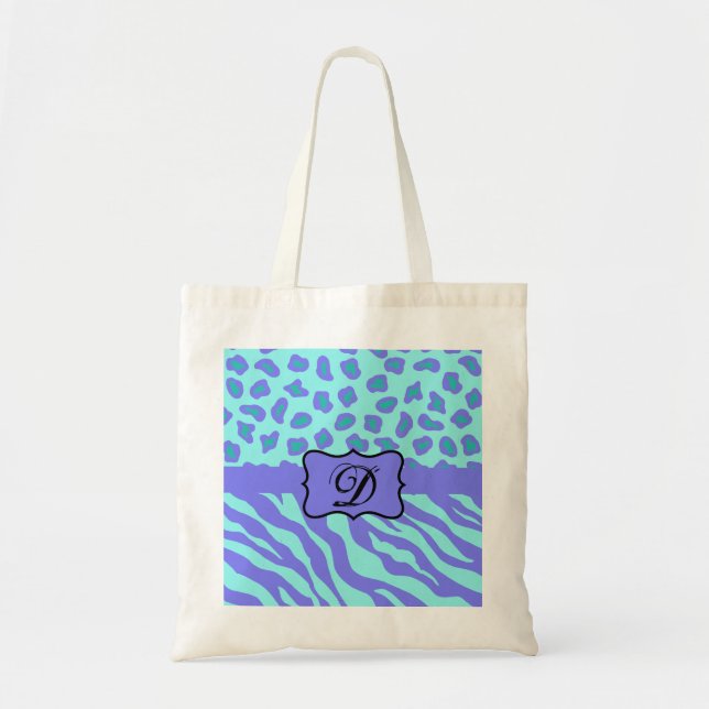 Turquoise & Lavender Zebra & Cheetah Customised Tote Bag (Front)