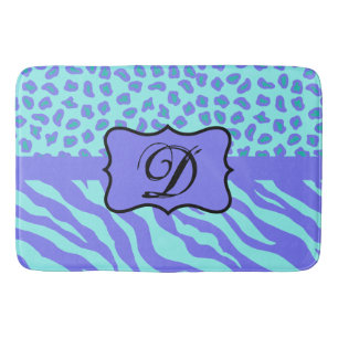 Turquoise Lavender Zebra Leopard Skin Monogram Bath Mat