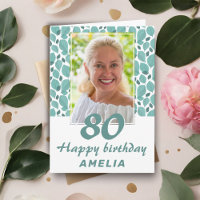 Turquoise Leaf Pattern 80th Birthday Photo