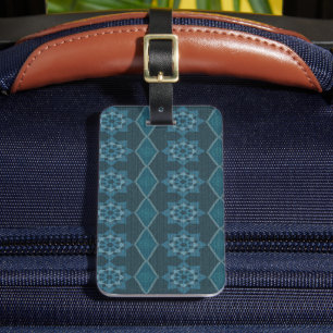 Turquoise Leafy floral Octagon and Diagonal Luggage Tag