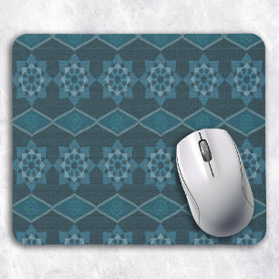 Turquoise Leafy floral Octagon and Diagonal patter Mouse Mat