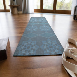 Turquoise Leafy floral Octagon and Diagonal patter Yoga Mat