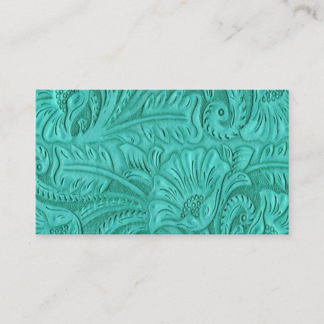 Turquoise Leather Print Business Cards (Front)