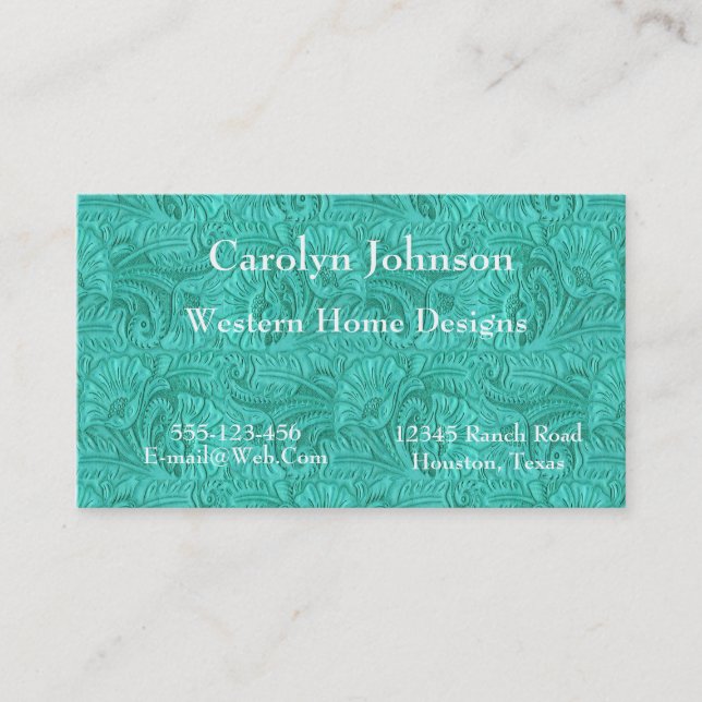 Turquoise Leather Print Western Business Card (Front)