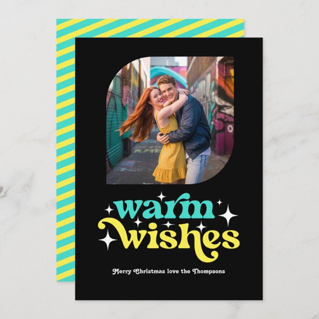 Turquoise & Lemon Modern Retro Christmas Photo Holiday Card (Front/Back)