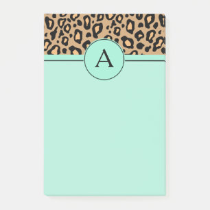 Turquoise Leopard Monogram Desk Post It Notes