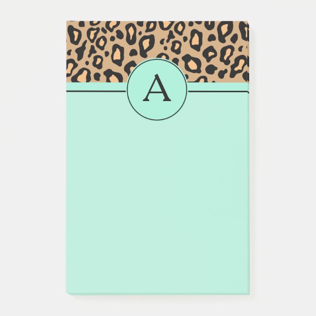 Turquoise Leopard Monogram Desk Post It Notes (Front)
