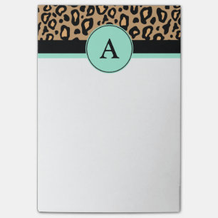 Turquoise Leopard Monogrammed Print Post It Notes