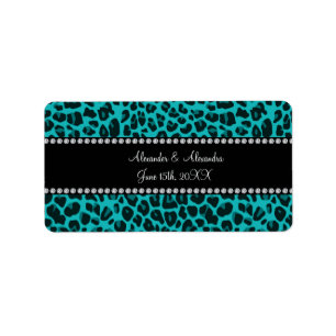 Turquoise leopard pattern wedding favours label