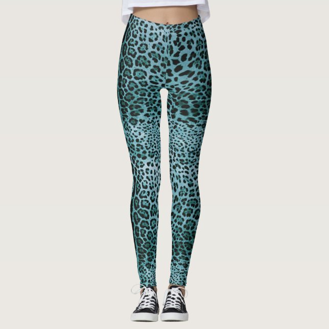 Turquoise Leopard Print Leggings (Front)