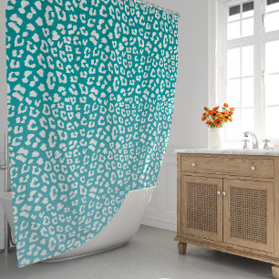 Turquoise Leopard Print Pattern Shower Curtain