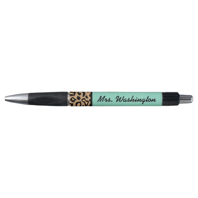 Turquoise Leopard Teacher School Office Pen Gift (Front)