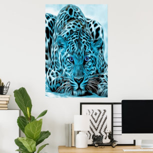 Turquoise Leopard With Blue Eyes Poster