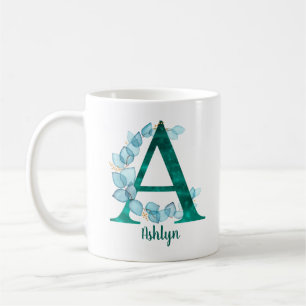 Turquoise Letter A blue eucalyptus wreath  Coffee Mug