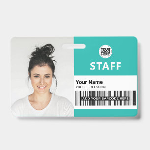 Turquoise Light Blue Business Photo Staff ID Badge