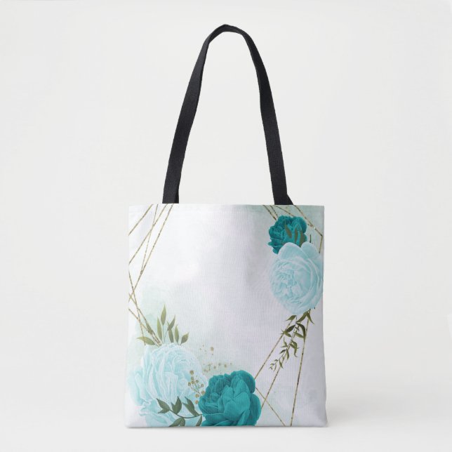turquoise light blue flowers  tote bag (Front)