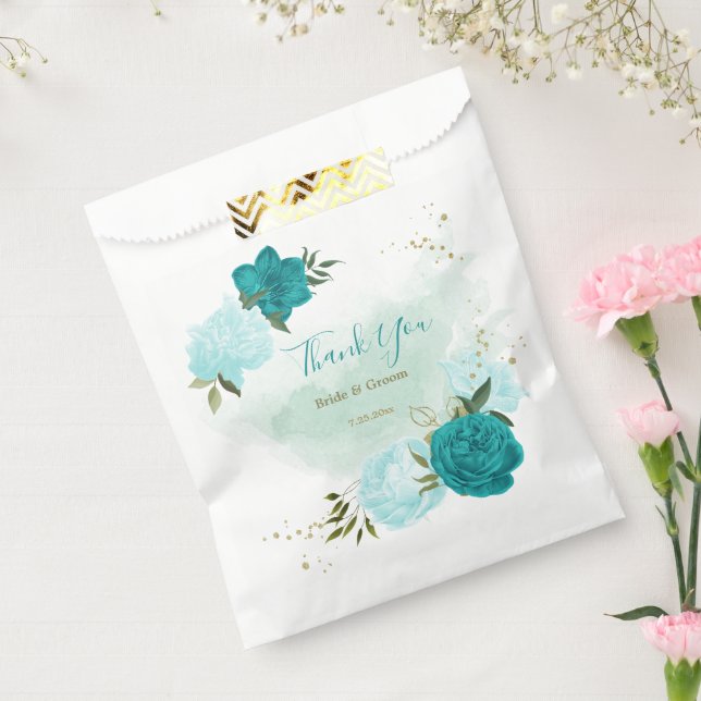 turquoise light blue flowers wedding favour bags (Sealed)