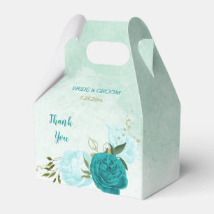 turquoise light blue flowers wedding favour box