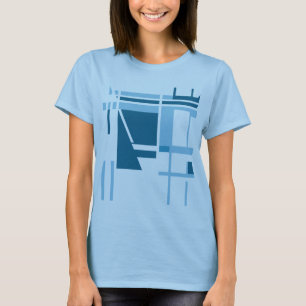 Turquoise Light Blue MCM Style Geometric Abstract T-Shirt