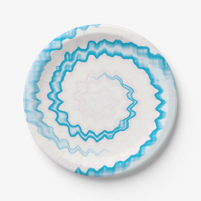 Turquoise light blue white swirl tie dye party paper plate (Front)