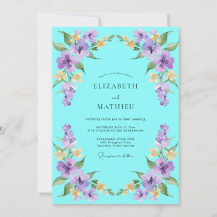 Turquoise Lilac Wildflower Wedding Invitation