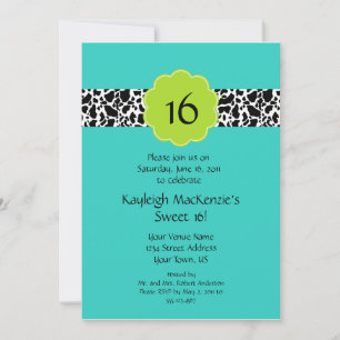 Turquoise Lime Black Sweet 16 Invitation