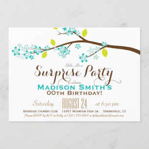 Turquoise, Lime, Brown Birthday Surprise Party Invitation
