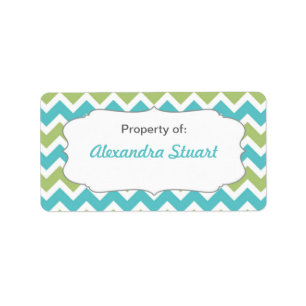 Turquoise & Lime Chevron Property of School ID Label