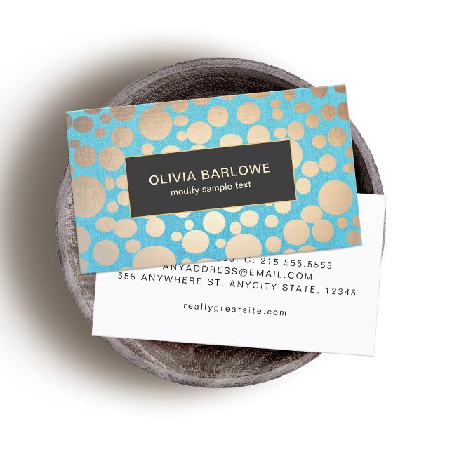 Turquoise Linen Gold Circles Look Beauty Salon 2 Business Card (Creator Uploaded)