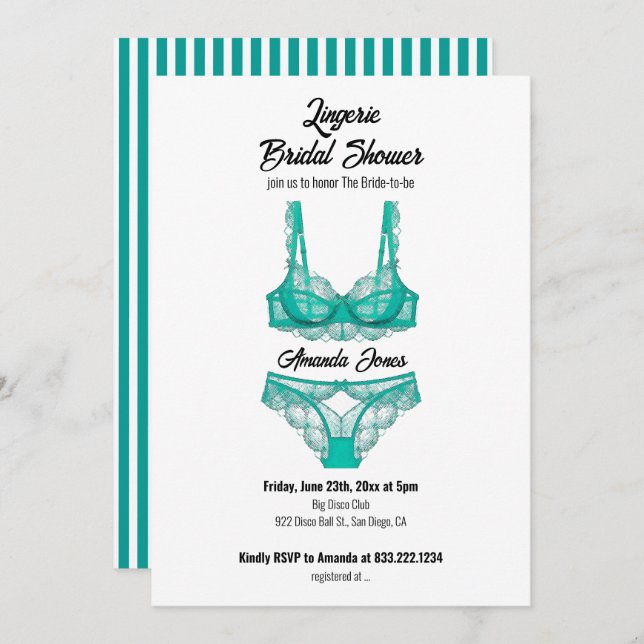Turquoise Lingerie Bridal Shower  Invitation (Front/Back)