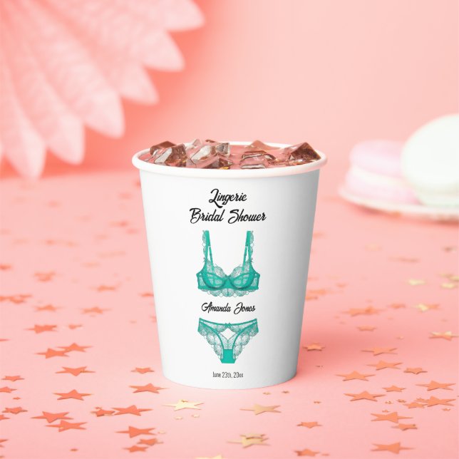 Turquoise Lingerie Bridal Shower Paper Cups (Insitu)