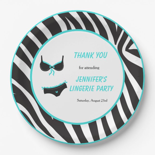 Turquoise Lingerie Party Thank You Paper Plate (Front)
