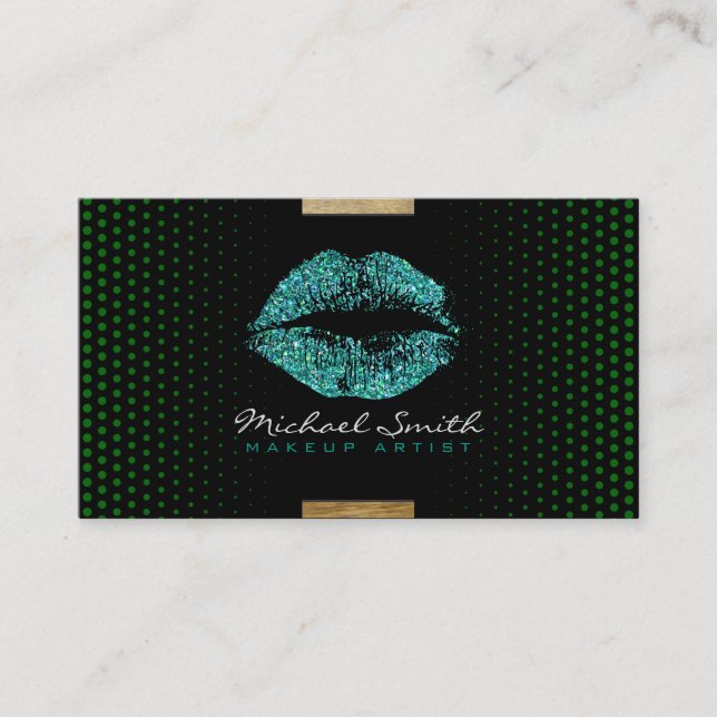 Turquoise Lips Makeup Artist Modern Dots #2 Business Card (Front)
