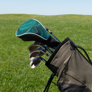 Turquoise liquid marble background with gold golf head cover