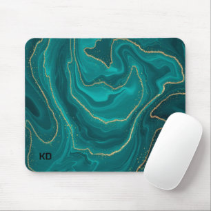 Turquoise liquid marble background with gold mouse mat