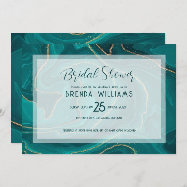 Turquoise liquid marble Bridal Shower Save The Date (Front/Back)