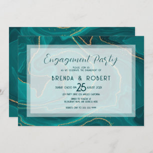 Turquoise liquid marble engagement invite