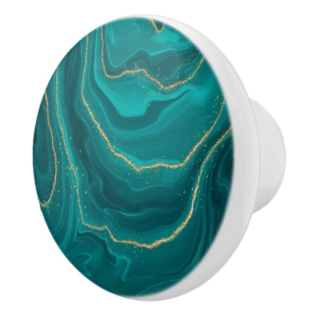 Turquoise liquid marble gold accent ceramic knob (Right)