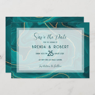 Turquoise liquid marble Save The Date