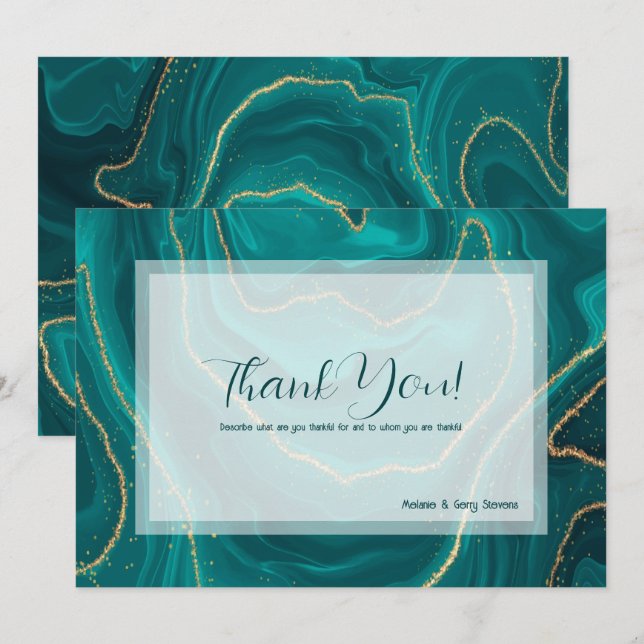 Turquoise liquid marble Thank You Card (Front/Back)