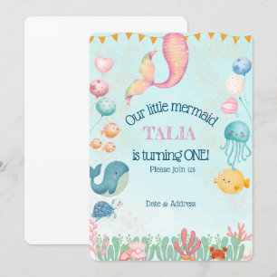 Turquoise little mermaid birthday invitation card
