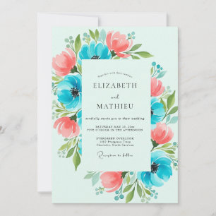 Turquoise Lively Botanical Wedding Invitation
