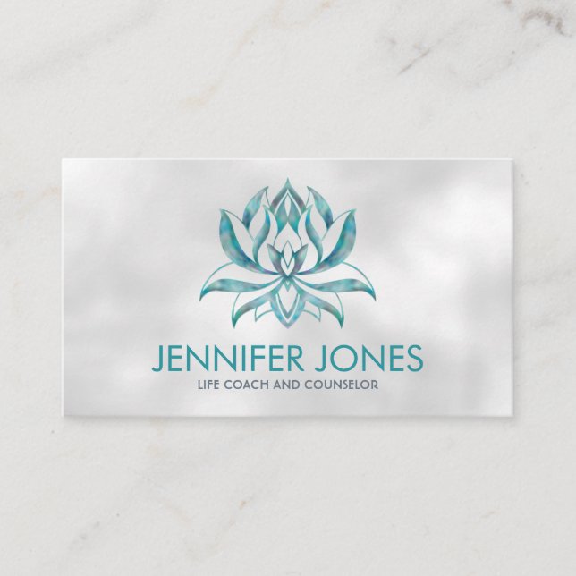 Turquoise Lotus Flower on pearl Business Card (Front)