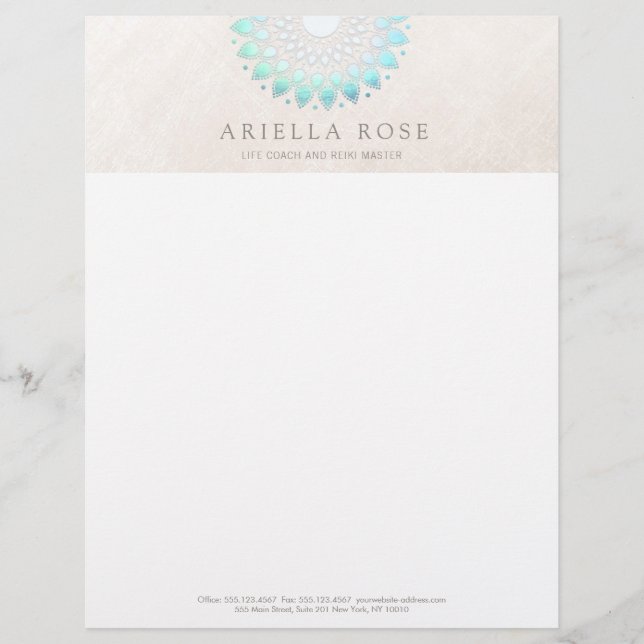 Turquoise Lotus Mandala Letterhead Design (Front)