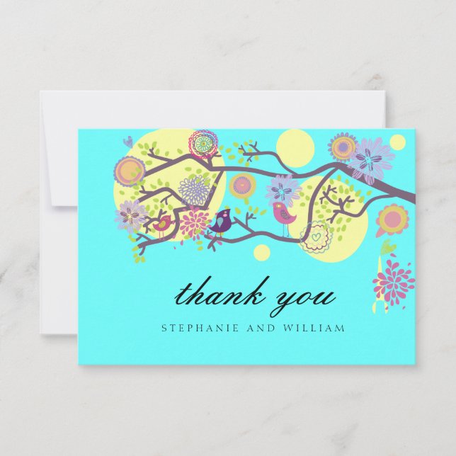 Turquoise Love Birds Wedding Thank You Card (Front)