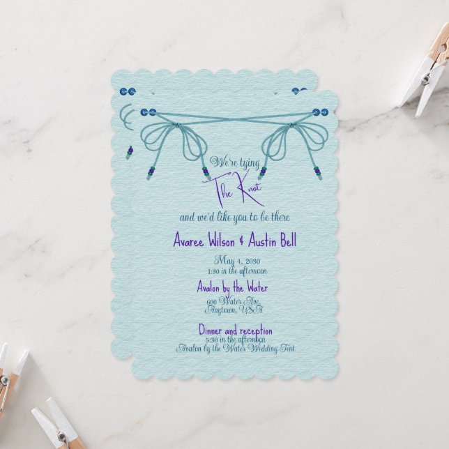 Turquoise Love Knots Wedding Invitation (Front/Back In Situ)