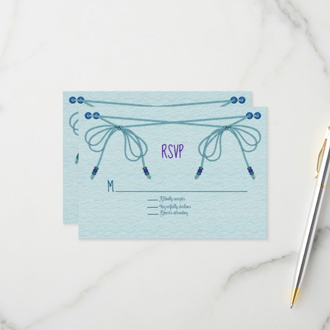 Turquoise Love Knots Wedding RSVP Card (Front/Back In Situ)