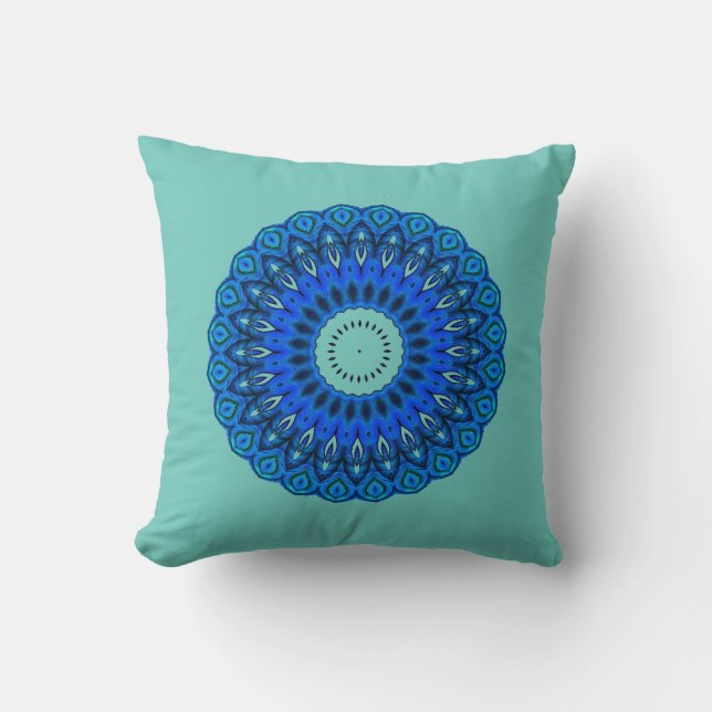 Turquoise Love Those Mandala Blues Square Pillow (Front)